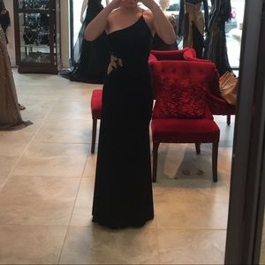 Beautiful Simple Black Couture Gown with Mesh Decal